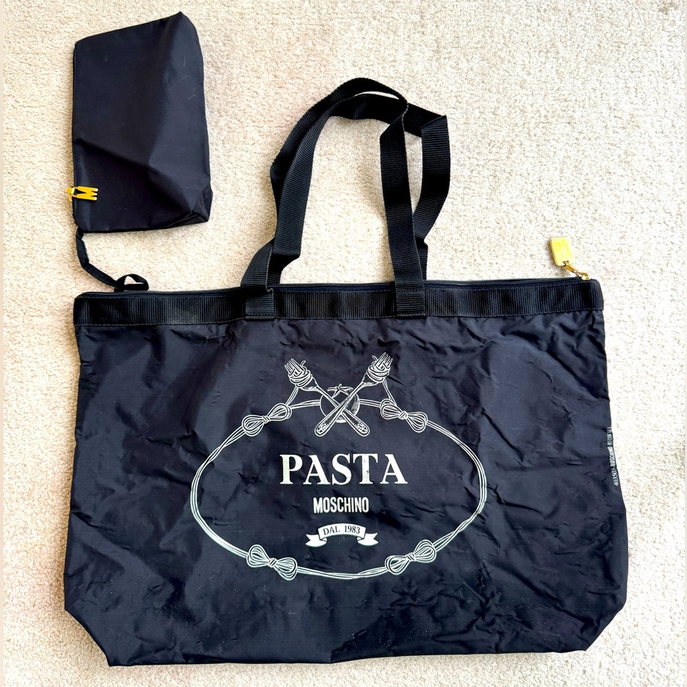 Vintage Moschino, Pasta Zip Tote Bag in Nylon in Prada Logo Parody from 90s RARE